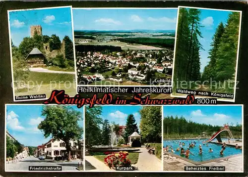 AK / Ansichtskarte Koenigsfeld Schwarzwald Ruine Waldau Fliegeraufnahme Waldweg  Friedrichstr Kurpark Freibad Kat. Koenigsfeld im Schwarzwald