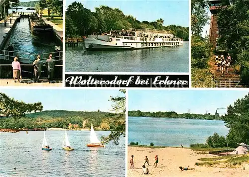 AK / Ansichtskarte Woltersdorf Erkner Schleuse Schiff der Weissen Flotte Aussichtsturm Flakensee Zeltplatz Kat. Woltersdorf Erkner