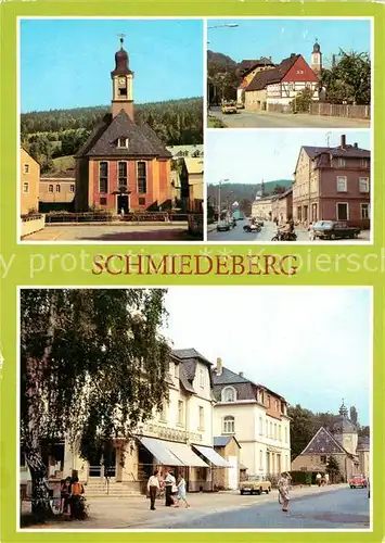 AK / Ansichtskarte Schmiedeberg  Dippoldiswalde Dreifaltigkeitskirche und Altenberger Strasse