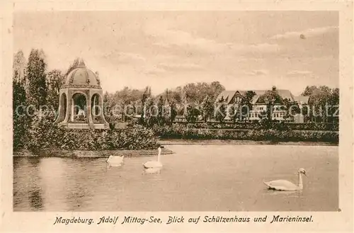 AK / Ansichtskarte Magdeburg Adolf Mittag See Schwaenr Schuetzenhaus Marieninsel Kat. Magdeburg