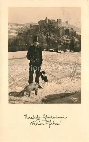 AK / Ansichtskarte Schornsteinfeger Schwein Neujahr  Kat. Handwerk