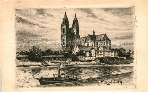 AK / Ansichtskarte Magdeburg Elbe Dom Kuenstlerkarte Kat. Magdeburg