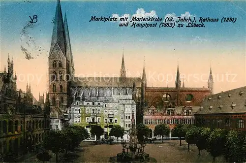 AK / Ansichtskarte Luebeck Marktplatz Marienkirche Rathaus Hauptpost Luebeck Kat. Luebeck