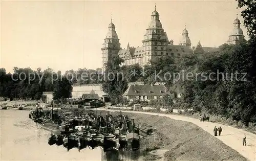 AK / Ansichtskarte Aschaffenburg Main Schloss Johannisburg und Winterhafen mit Kutscherhof um 1907 Kat. Aschaffenburg