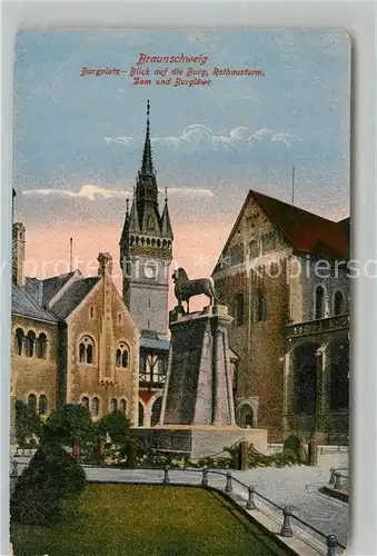 AK / Ansichtskarte Braunschweig Burgplatz Burg Rathausturm Dom Burgloewe Kat. Braunschweig