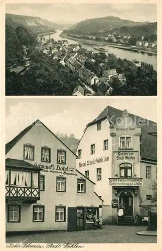 AK / Ansichtskarte Wehlen Sachsen Panorama Elbetal Elbsandsteingebirge Schmucks Hotel und Gasthof Nota Kat. Wehlen