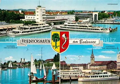 AK / Ansichtskarte Friedrichshafen Bodensee Hafenbahnhof Yachthafen und Schlosskirche Faehrhafen Nikolauskirche Kat. Friedrichshafen