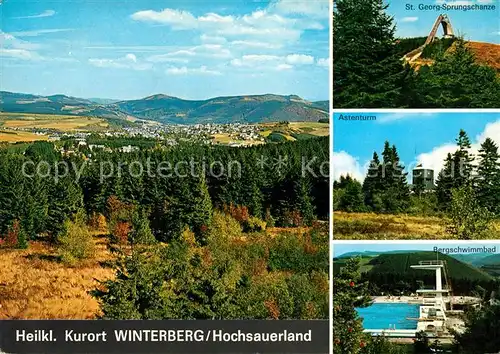 AK / Ansichtskarte Winterberg Hochsauerland Panorama St Georg Sprungschanze Astenturm Bergschwimmbad Kat. Winterberg