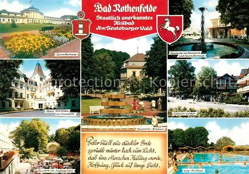 AK / Ansichtskarte Bad Rothenfelde Kurmittelhaus Kaskade im Kurpark Hotel Residenz Kurpark Brunnen Salinen Center Musikpavillon Sole Freibad Kat. Bad Rothenfelde