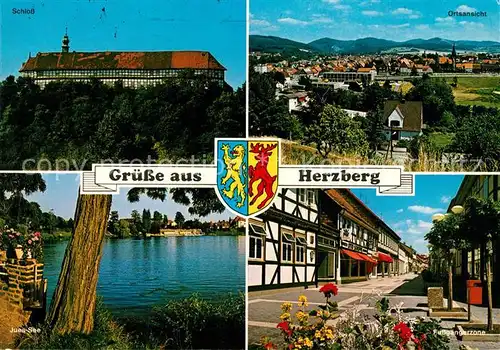 AK / Ansichtskarte Herzberg Harz Schloss Ortsansicht Jues See Fussgaengerzone Kat. Herzberg am Harz