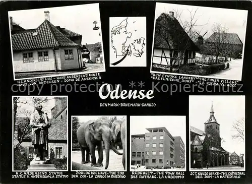 AK / Ansichtskarte Odense Andersen Haus Fuenisches Dorf Statue von Andersen Rathaus Dom Kat. Odense