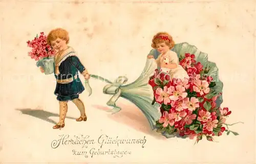 AK / Ansichtskarte Geburtstag Kinder Blumenstrauss Litho  Kat. Greetings