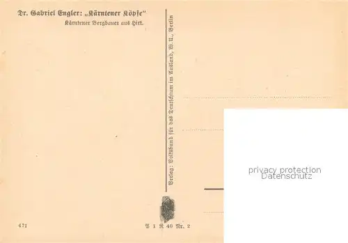 AK / Ansichtskarte Kuenstlerkarte Dr. Gabriel Engler Kaerntener Koepfe Bergbauer aus Hirt Pfeife Kat. Kuenstlerkarte