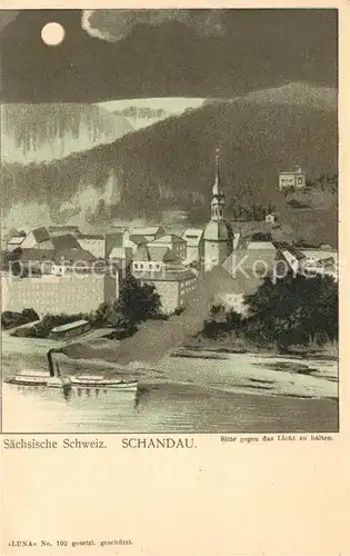 AK / Ansichtskarte Bad Schandau Ortsansicht im Mondschein Illustration Halt gegen das Licht Kat. Bad Schandau