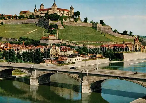 AK / Ansichtskarte Wuerzburg Loewenbruecke Festung Marienberg Kat. Wuerzburg