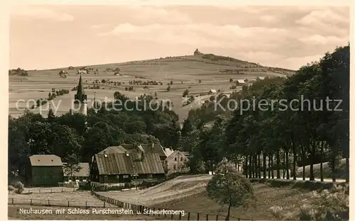 AK / Ansichtskarte Neuhausen Erzgebirge Teilansicht mit Schloss Purschenstein und Schwartenberg Kat. Neuhausen Erzgebirge