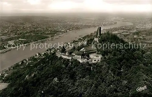 AK / Ansichtskarte Koenigswinter Hotel auf dem Drachenfels mit Ruine Drachenfels Fliegeraufnahme Kat. Koenigswinter