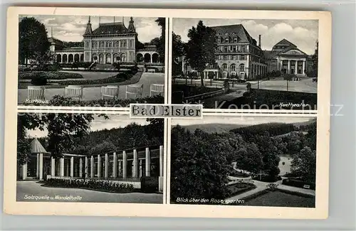 AK / Ansichtskarte Bad Elster Kurhaus Kurtheater Salzquelle Wandelhalle Rosengarten Kat. Bad Elster