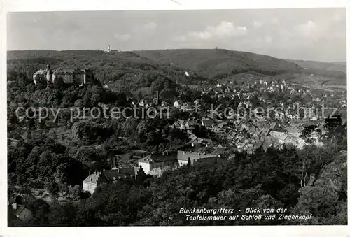 AK / Ansichtskarte Blankenburg Harz Blick von der Teufelsmauer auf Schloss und Ziegenkopf Kat. Blankenburg