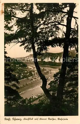 AK / Ansichtskarte Rathen Saechsische Schweiz Durchblick auf Kurort Elbtal Elbsandsteingebirge Buetten Kat. Rathen Sachsen