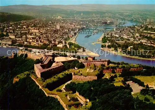 AK / Ansichtskarte Koblenz Rhein Festung Ehrenbreitstein und Deutsches Eck Fliegeraufnahme Kat. Koblenz