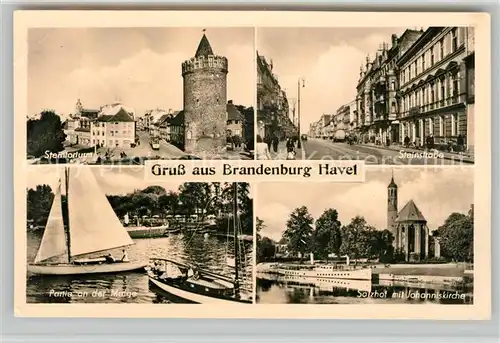 AK / Ansichtskarte Brandenburg Havel Steintorturm Steinstrasse Malgepartie Salzhof mit Johanniskirche Kat. Brandenburg