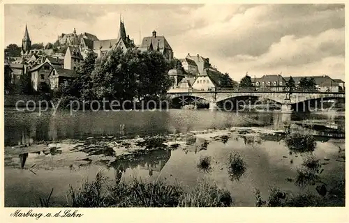 AK / Ansichtskarte Marburg Lahn Partie an der Lahn Bruecke Blick zur Altstadt Kat. Marburg