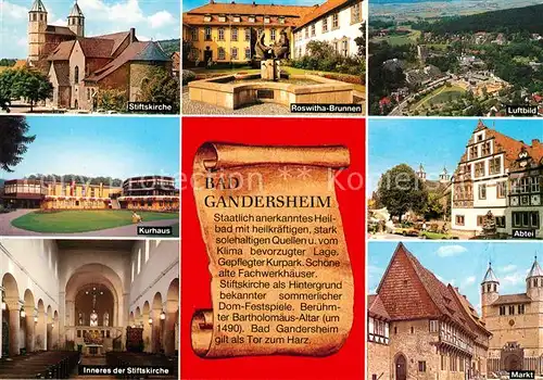 AK / Ansichtskarte Bad Gandersheim Stiftskirche Roswitha Brunnen Kurhaus Markt Abtei Kat. Bad Gandersheim