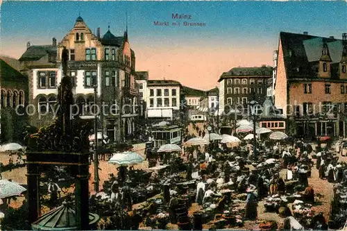 AK / Ansichtskarte Mainz Rhein Markt mit Brunnen