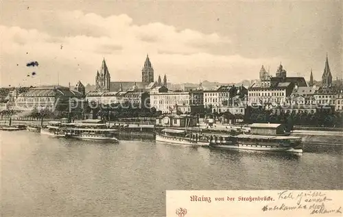 AK / Ansichtskarte Mainz Rhein Anlegestellen Blick von Strassenbruecke