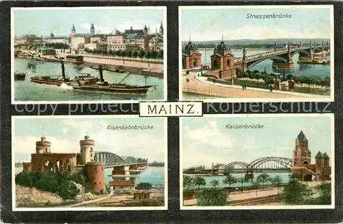 AK / Ansichtskarte Mainz Rhein Dampfer Bruecke Kaiserbruecke Eisenbahnbruecke