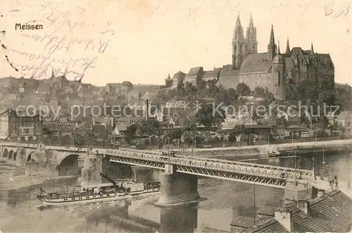 AK / Ansichtskarte Meissen Elbe Sachsen Elbe Bruecke Dampfer Albrechtsburg und Dom Kat. Meissen