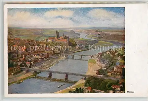 AK / Ansichtskarte Meissen Elbe Sachsen aus der Vogelperspektive Aquarell von O. Renatus Kuenstlerkarte Kat. Meissen