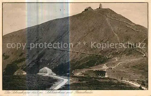 AK / Ansichtskarte Schneekoppe Snezka Schlesierhaus mit Riesenbaude Kat. Riesengebirge Krkonose