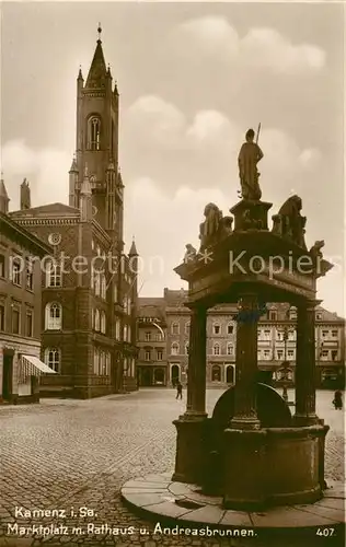 AK / Ansichtskarte Kamenz Sachsen Marktplatz Rathaus Andreasbrunnen Kat. Kamenz