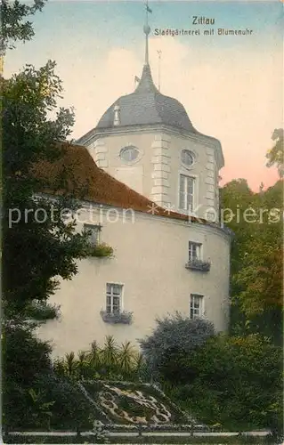 AK / Ansichtskarte Zittau Stadtgaertnerei mit Blumenuhr Kat. Zittau