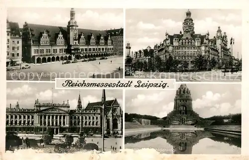 AK / Ansichtskarte Leipzig Marktplatz Rathaus Augustusplatz Universitaet Paulinerkirche Voelkerschlachtdenkmal Kat. Leipzig