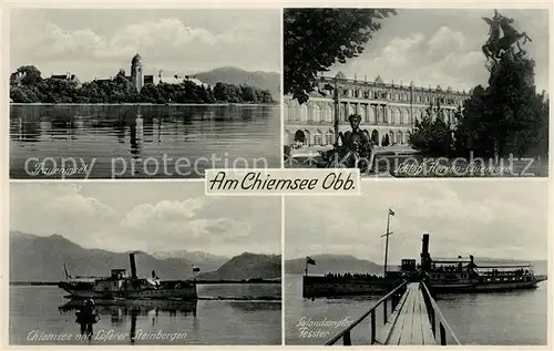 AK / Ansichtskarte Chiemsee Fraueninsel Schloss Herren Chiemsee Dampfer Fessler Loferer Steinberge Kat. Chiemsee