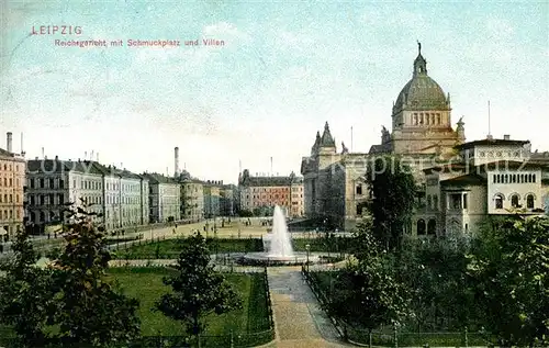 AK / Ansichtskarte Leipzig Reichsgericht mit Schmuckplatz und Villen Fontaene Kat. Leipzig