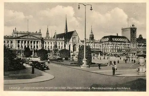 AK / Ansichtskarte Leipzig Augustusplatz Universitaet Paulinerkirche Mendebrunnen Hochhaus Kat. Leipzig