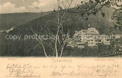 AK / Ansichtskarte Schwarzburg Thueringer Wald Bahnhof Hotel Weisser Hirsch Deutsche Reichspost Kat. Schwarzburg