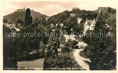 AK / Ansichtskarte Eisenach Thueringen Blick vom Kurhausgarten auf Wartburg und Fritz Reuter Villa Kat. Eisenach