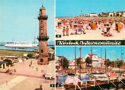 AK / Ansichtskarte Rostock Warnemuende Leuchtturm Faehrschiff Warnemuende Strandleben Alter Strom  Kat. Rostock