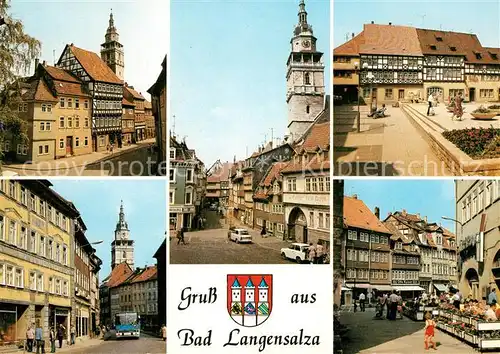 AK / Ansichtskarte Bad Langensalza Schloss Kornmarkt Bonifaciusgasse Marktkirche Marktstrasse Boulevardcafe Kat. Bad Langensalza