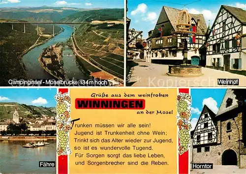 AK / Ansichtskarte Winningen Mosel Campinginsel Moselbruecke Weinhof Faehre Horntor Kat. Winningen