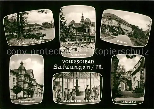 AK / Ansichtskarte Salzungen Bad Kurhaus Burgsee Gradierwerk Fachwerkhaus Solezerstaeubung Kat. Bad Salzungen