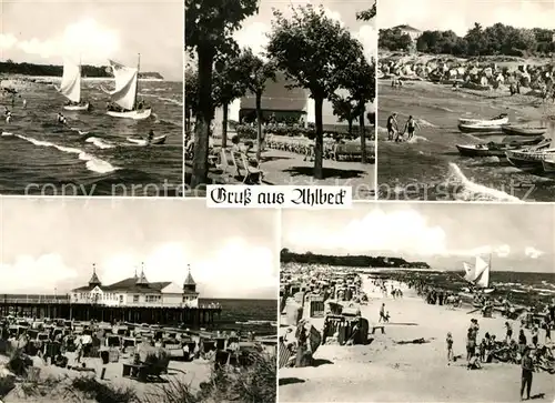 AK / Ansichtskarte Ahlbeck Ostseebad Segelpartie Strandpartien Seebruecke Kat. Heringsdorf Insel Usedom