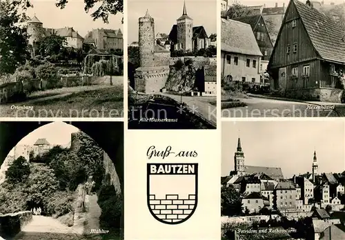 AK / Ansichtskarte Bautzen Ortenburg Alte Wasserkunst Hexenhaeusel Muehltor Petrido und Rathausturm Kat. Bautzen