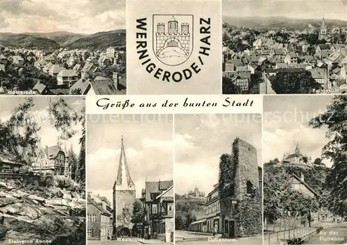 AK / Ansichtskarte Wernigerode Harz Hasserode Dullenturm Westerntor Steinerne Renne Panorama Kat. Wernigerode