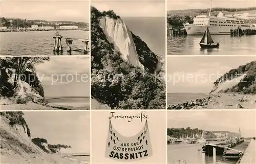 AK / Ansichtskarte Sassnitz Ostseebad Ruegen Hafen Faehrschiff Felskueste  Kat. Sassnitz